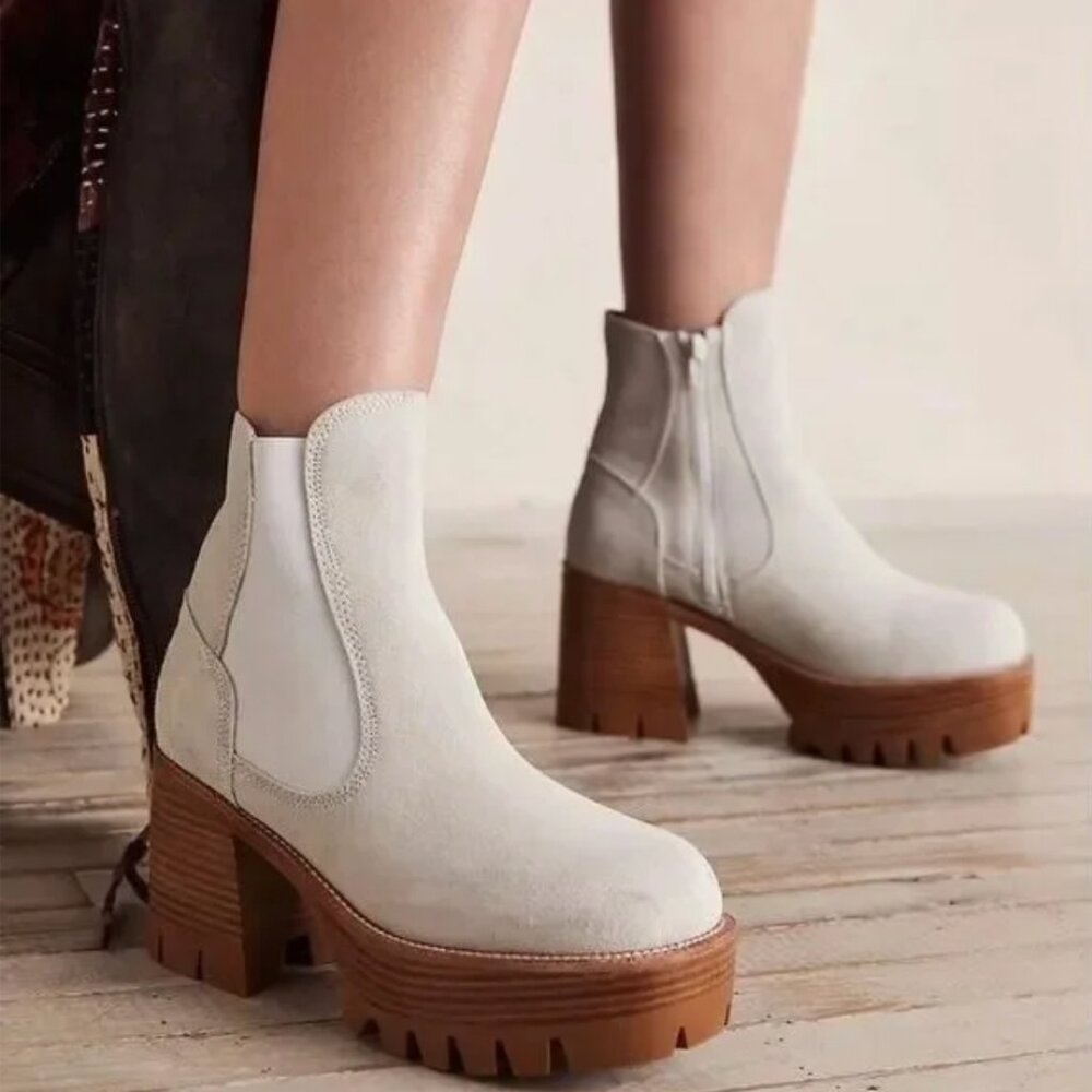 Free People Preston Platform Ankle Boots in Bone
